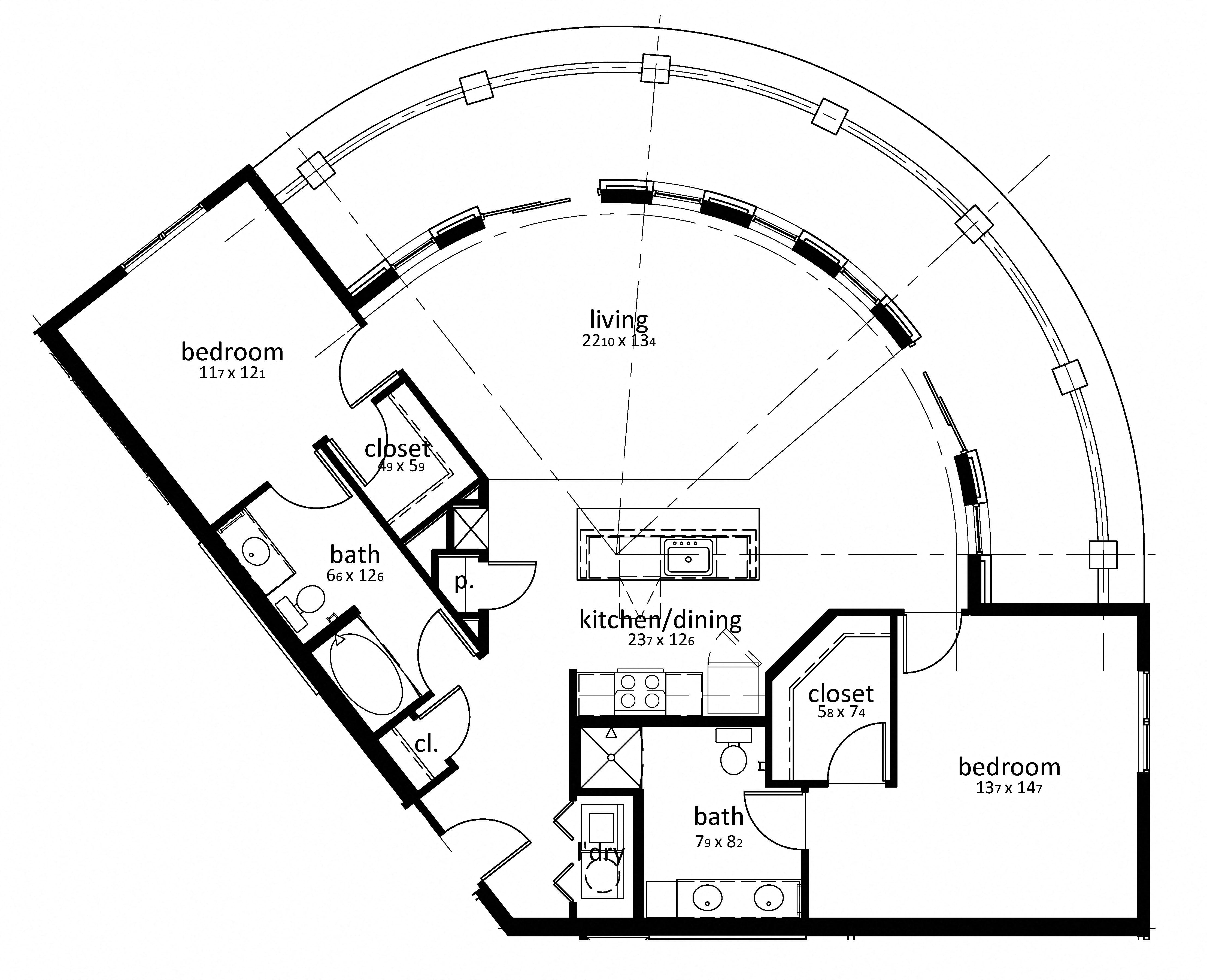 Floor plan for 2 beds, 2 baths, 1319 sqft